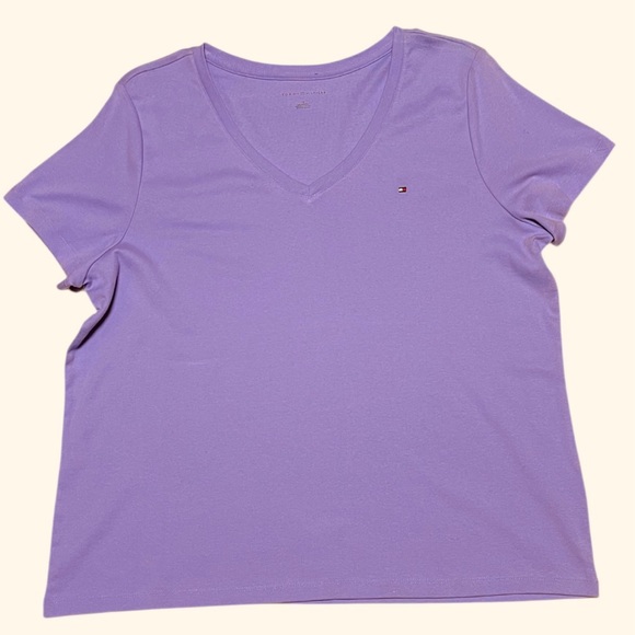 TOMMY HILFIGER COTTON T-SHIRT V-NECK WOMEN SHORT SLEEVES PURPLE COLOR SIZE 1X - Picture 7 of 7